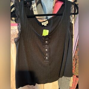 POL Women's Black Button-Front Lace Top